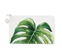 Jubonexis Sac portefeuille en toile, feuille de Monstera, porte-monnaie imprimé aquarelle, porte-monnaie, porte-monnaie à fermeture éclair, petit sac à cosmétiques