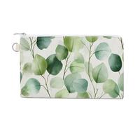 Jubonexis Sac portefeuille en toile, feuille d'eucalyptus aquarelle, porte-monnaie imprimé vert doux, porte-monnaie à fermeture éclair, petit sac à cosmétiques