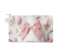 Jubonexis Sac portefeuille en toile, grand œuf de Pâques avec un nœud rose imprimé, porte-monnaie à fermeture éclair, petite trousse de maquillage