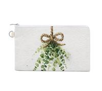 Jubonexis Sac portefeuille en toile, Hello Spring Greenery sur un nœud en corde, porte-monnaie à fermeture éclair, petite trousse de maquillage