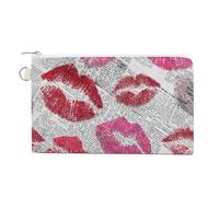 Jubonexis Sac portefeuille en toile, imprimé baisers rouges et roses sur porte-monnaie, porte-monnaie à fermeture éclair, petite trousse de maquillage