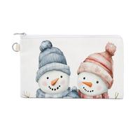 Jubonexis Sac portefeuille en toile, joli bonhomme de neige familial imprimé aquarelle, porte-monnaie, sac à main à changement à fermeture éclair, petite trousse de maquillage