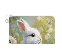 Jubonexis Sac portefeuille en toile, joli lapin de Pâques blanc, porte-monnaie à fermeture éclair, petite trousse de maquillage
