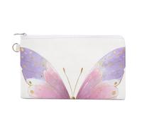 Jubonexis Sac portefeuille en toile, joli papillon rose pastel et lavande, porte-monnaie à fermeture éclair, petite trousse de maquillage