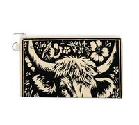 Jubonexis Sac portefeuille en toile, joli porte-monnaie imprimé vache Linogravure, sac à main à fermeture éclair, petit sac à cosmétiques