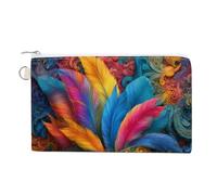 Jubonexis Sac portefeuille en toile, masque coloré avec plumes et tourbillons imprimés, porte-monnaie, sac à main à fermeture éclair, petite trousse de maquillage