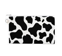 Jubonexis Sac portefeuille en toile, motif vache imprimé noir et blanc, porte-monnaie à fermeture éclair, petit sac à cosmétiques