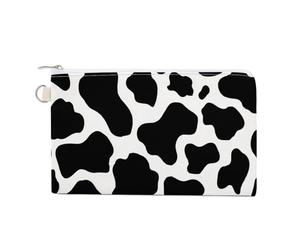 Jubonexis Sac portefeuille en toile, motif vache imprimé noir et blanc, porte-monnaie à fermeture éclair, petit sac à cosmétiques
