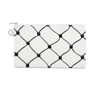 Jubonexis Sac portefeuille en toile, noir et blanc avec imprimé filet de volley-ball, porte-monnaie à fermeture éclair, petit sac à cosmétiques