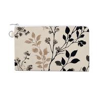 Jubonexis Sac portefeuille en toile, noir, marron, feuilles, fleurs, vignes, porte-monnaie, porte-monnaie, sac à main, petite trousse de maquillage