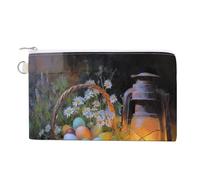Jubonexis Sac portefeuille en toile, panier d'œufs de Pâques, marguerites, fleurs sauvages, vieille lanterne, porte-monnaie, porte-monnaie à fermeture éclair, petite trousse de maquillage