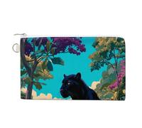Jubonexis Sac portefeuille en toile, panthère colorée, fleurs, arbres, porte-monnaie, porte-monnaie, petite trousse de maquillage