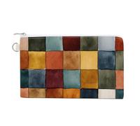 Jubonexis Sac portefeuille en toile, patchs aquarelle, motif grille rouille, olive, bleu marine, porte-monnaie, porte-monnaie à fermeture éclair, petite trousse de maquillage