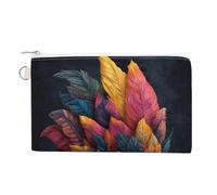 Jubonexis Sac portefeuille en toile, plumes colorées et masque de mascarade imprimé, porte-monnaie, porte-monnaie à fermeture éclair, petite trousse de maquillage