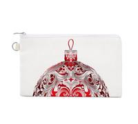 Jubonexis Sac portefeuille en toile, porte-monnaie avec imprimé boule d'ornement rouge de Noël, sac à main à fermeture éclair, petit sac à cosmétiques