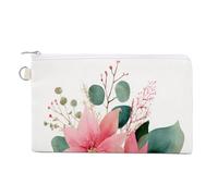 Jubonexis Sac portefeuille en toile, porte-monnaie imprimé eucalyptus rose aquarelle poinsettia, porte-monnaie à fermeture éclair, petite trousse de maquillage