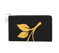 Jubonexis Sac portefeuille en toile, porte-monnaie imprimé feuille d'or cerise, sac à main à fermeture éclair, petit sac à cosmétiques