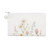 Jubonexis Sac portefeuille en toile, sac à main à l'aquarelle avec imprimé fleurs de prairie sauvage, porte-monnaie à fermeture éclair, petit sac à cosmétiques