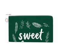 Jubonexis Sac portefeuille en toile, texte « Sweet Home » en blanc sur vert imprimé, porte-monnaie à fermeture éclair, petit sac à cosmétiques