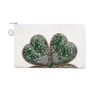 Jubonexis Sac portefeuille en toile, trèfle à quatre feuilles de luxe, style mosaïque imprimé, porte-monnaie, porte-monnaie à fermeture éclair, petite trousse de maquillage