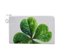 Jubonexis Sac portefeuille en toile, trèfle à quatre feuilles imprimé aquarelle, porte-monnaie à fermeture éclair, petit sac à cosmétiques