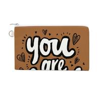 Jubonexis Sac portefeuille en toile, « You are Loved on Brown », porte-monnaie à fermeture éclair, petite trousse de maquillage