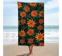 Jubonexis Serviette de plage en microfibre anti-sable avec fleurs oranges vives avec accents verts - Grande serviette de douche multi-usages absorbante pour salle de bain et piscine - 130 x 80 cm