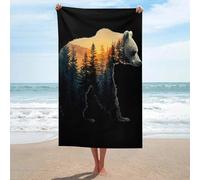 Jubonexis Silhouette d'ours avec forêt serviette de plage en microfibre anti-sable, grande serviette de douche multi-usages absorbante pour salle de bain et piscine, 130 x 80 cm