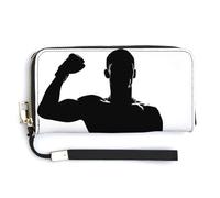 Jubonexis Silhouette of A Winner Boxer Portefeuille long en cuir synthétique à deux volets, porte-monnaie, carte de crédit, porte-cartes et argent pour homme et femme