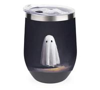 Jubonexis Simple Cute Ghost Dark Fantasy Verre à vin isotherme en acier inoxydable Tasse à eau à double paroi avec couvercle 355 ml