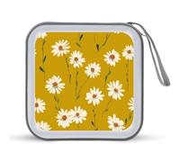 Jubonexis Simple Folk Daisies Étui de rangement rétro pour CD DVD Jaune brûlé Pour voiture, maison, voyage