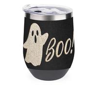 Jubonexis Simple Ghost Silhouette Word Boo Verre à vin isotherme en acier inoxydable Tasse à eau à double paroi avec couvercle 355 ml