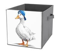 Jubonexis Simple Goose portant une casquette de baseball bleue Cubes de rangement cubes de rangement pliables en tissu décoratif Paniers de rangement avec poignées pour étagères, placards, 27 x 27 cm