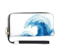 Jubonexis Simple Ocean Waves Portefeuille long en cuir synthétique à deux volets, porte-monnaie, carte de crédit, porte-cartes et argent pour homme et femme