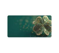 Jubonexis Sous-main antidérapant à bords cousus pour ordinateur portable, 60 x 30 cm, motif trèfle à quatre feuilles avec étoiles scintillantes