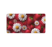 Jubonexis Sous-main antidérapant avec bords cousus pour ordinateur portable, 60 x 30 cm, motif fraises avec petites marguerites blanches, pour le travail, les jeux, le bureau, la maison