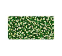 Jubonexis Sous-main antidérapant pour ordinateur portable avec petites fleurs blanches et jaunes 60 x 30 cm Motif champ d'herbe vert