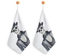 Jubonexis Squelette Gentleman effrayant Halloween Petite serviette à main avec boucle de suspension 2 pièces Chiffon de toilette doux absorbant pour cuisine salle de bain