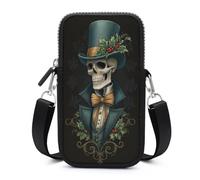 Jubonexis Squelette portant un chapeau haut-de-forme et nœud papillon bandoulière pour téléphone portable, smartphone avec sangle réglable