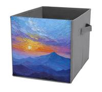 Jubonexis Sunrise over A Mountain Cubes de rangement pliables en tissu décoratif avec poignées pour étagères, placards, 27 x 27 cm