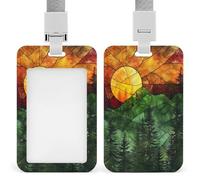 Jubonexis Sunrise Porte-badge rétractable en verre teinté avec clip pour carte d'identité Motif forêt de pin Evergreen Pour travail, bureau, médecin, infirmière