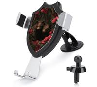 Jubonexis Support de téléphone de voiture avec deux oursons sous un arbre à fleurs rouges - Support triangulaire à clip pour grille d'aération - Accessoires automobiles pour smartphones de 4 à 6