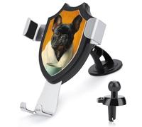 Jubonexis Support de téléphone de voiture avec motif bouledogue français noir tenant une tasse de café - Support triangulaire à clip pour grille d'aération - Accessoires automobiles pour smartphones