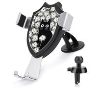 Jubonexis Support de téléphone de voiture avec motif chat noir dans un champ de fleurs blanches et marguerites - Support triangulaire à clip pour grille d'aération - Accessoires automobiles pour