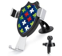 Jubonexis Support de téléphone de voiture avec motif croix rouge, blanc, vert sur fond bleu, support triangulaire à clip pour grille d'aération - Accessoires automobiles pour smartphones de 4 à 6