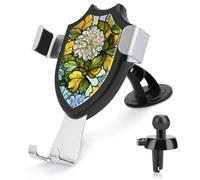 Jubonexis Support de téléphone de voiture avec motif fleur de chrysanthème blanc pâle bleu pâle - Support triangulaire à clip pour grille d'aération - Accessoires automobiles pour smartphones de 4 à 6