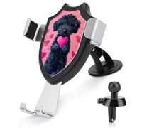 Jubonexis Support de téléphone de voiture en forme de chien noir tenant un cœur rose - Support triangulaire à clip pour grille d'aération - Accessoires automobiles pour smartphones de 4 à 6 pouces