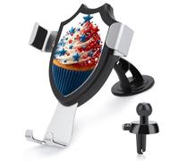 Jubonexis Support de téléphone de voiture en forme de cupcake avec étoiles givrées rouges, blanches et bleues - Support triangulaire à clip pour grille d'aération - Accessoires automobiles pour