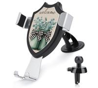 Jubonexis Support de téléphone de voiture en forme de feuilles d'eucalyptus - Avec nœud noir et blanc - Support triangulaire à clip pour grille d'aération - Accessoires automobiles pour smartphones de