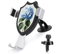 Jubonexis Support de téléphone de voiture en forme de fleur d'hortensia bleu doux et feuilles vertes - Support triangulaire à clip pour grille d'aération - Accessoires automobiles pour smartphones de